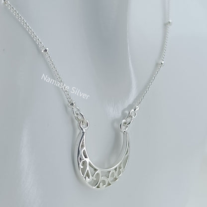 Crescent Moon Necklace, 925 Sterling Silver Pendant Chain Locket, Handmade Moon Dainty Minimalist Celestial Spiritual Jewelry, Gift for Her