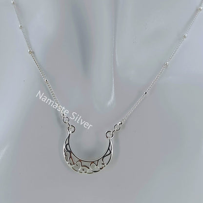 Crescent Moon Necklace, 925 Sterling Silver Pendant Chain Locket, Handmade Moon Dainty Minimalist Celestial Spiritual Jewelry, Gift for Her