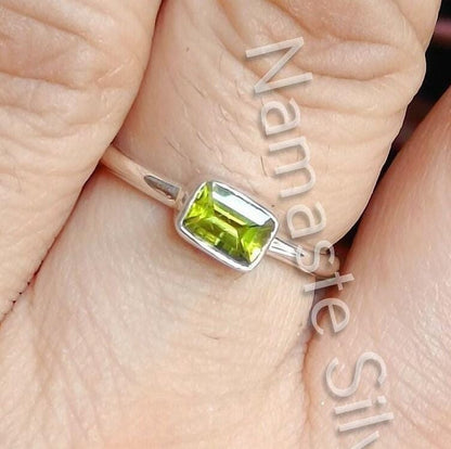Peridot Ring, 925 Sterling Silver Dainty Promise Ring, Gift for her, Natural Peridot Octagon Gemstone Handmade Jewelry, August Birthstone