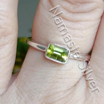 Peridot Ring, 925 Sterling Silver Dainty Promise Ring, Gift for her, Natural Peridot Octagon Gemstone Handmade Jewelry, August Birthstone