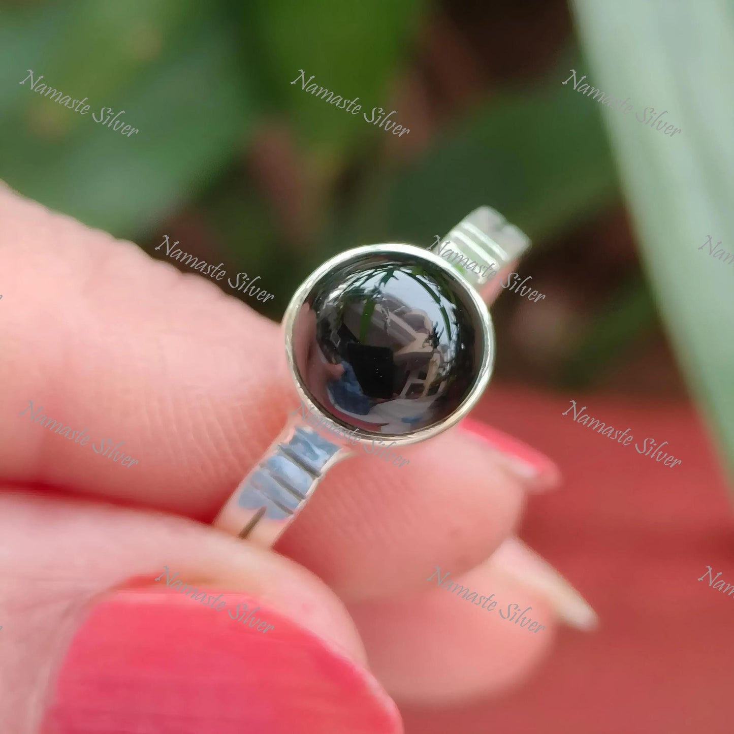 Black Onyx Ring, 925 Sterling Silver Promise Ring, Gift for Her, Natural Black Onyx Round Gemstone Handmade Boho Jewelry, July Birthstone
