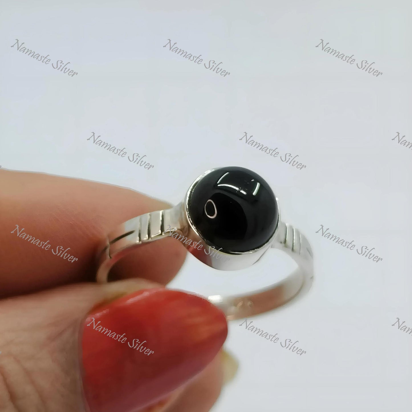 Black Onyx Ring, 925 Sterling Silver Promise Ring, Gift for Her, Natural Black Onyx Round Gemstone Handmade Boho Jewelry, July Birthstone