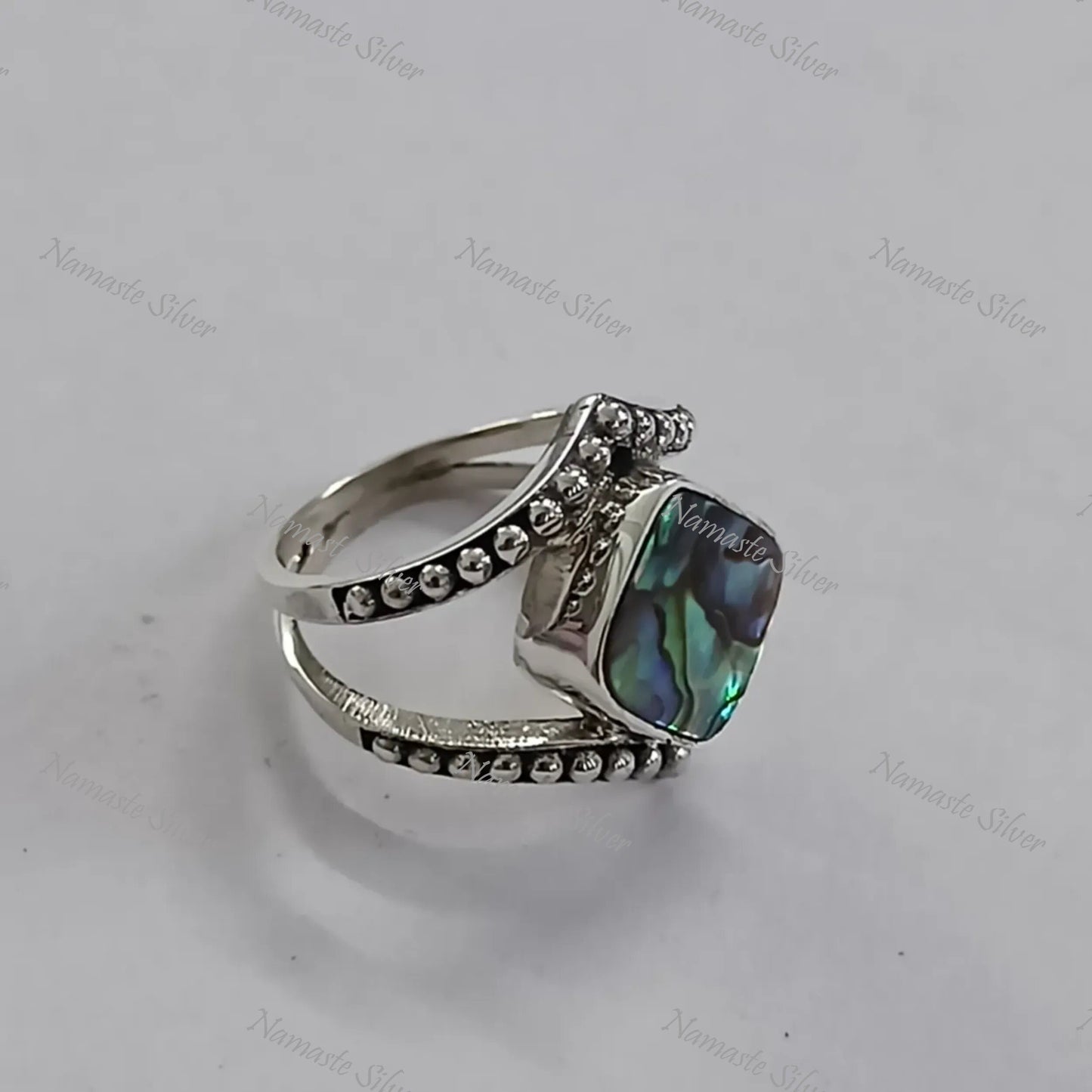 Abalone Shell Ring, Sterling Silver Statement Promise Ring, Natural Ocean Seashell Cushion Handmade Jewelry, Paua Shell Ring, Gift for her