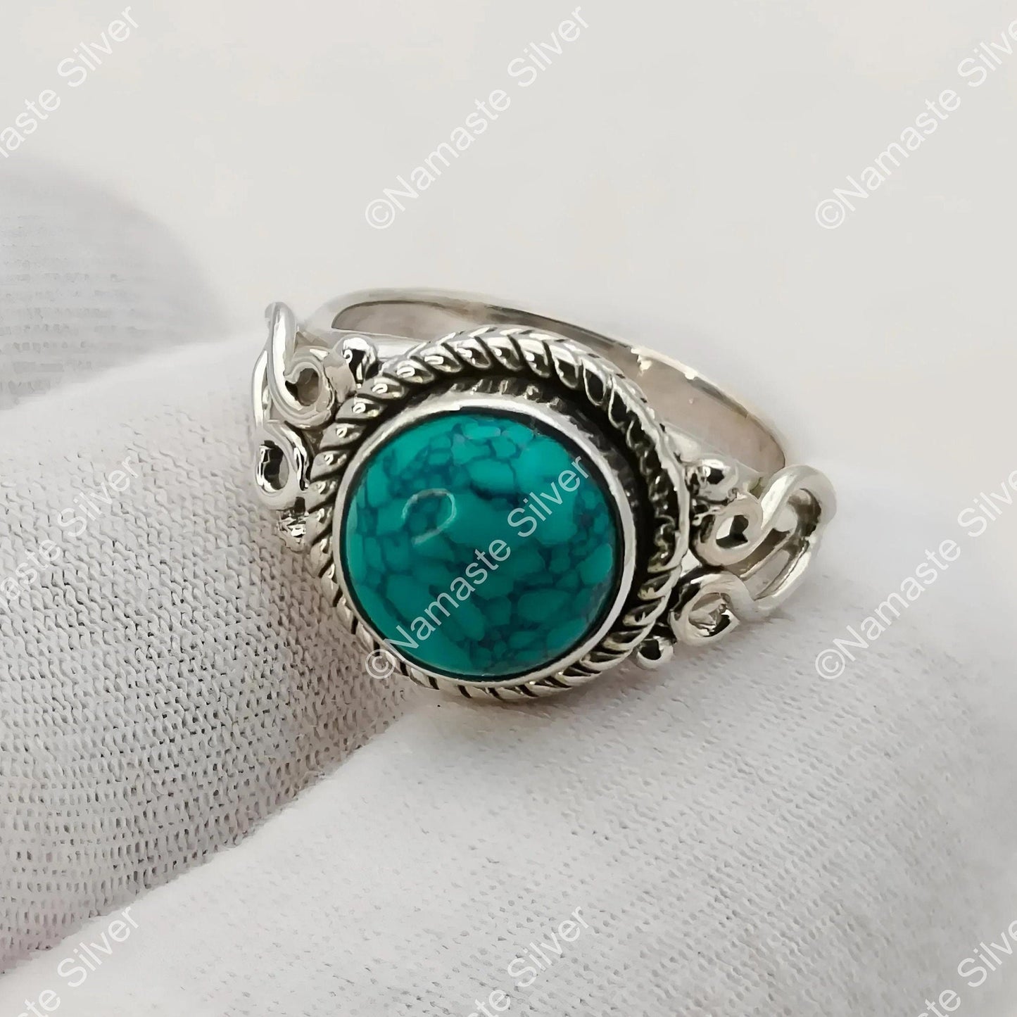 Turquoise Promise Ring, Sterling Silver Blue Gemstone Ring, Handmade Boho Jewelry, December Birthstone Gift, Natural Turquoise Ring for Her