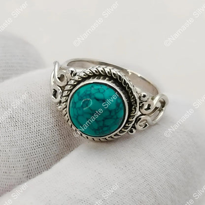 Turquoise Promise Ring, Sterling Silver Blue Gemstone Ring, Handmade Boho Jewelry, December Birthstone Gift, Natural Turquoise Ring for Her