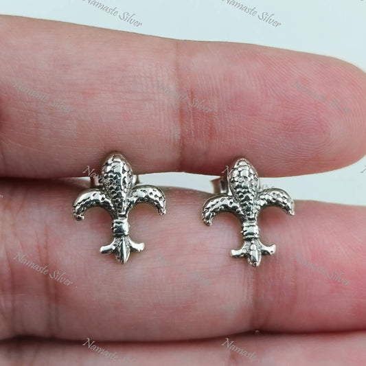 Fleur De Lis Earrings, 925 Sterling Silver Minimalist Studs, Dainty Royal Lily Flower Earrings, Tiny Silver Fleur De Lis Posts, Gift For Her