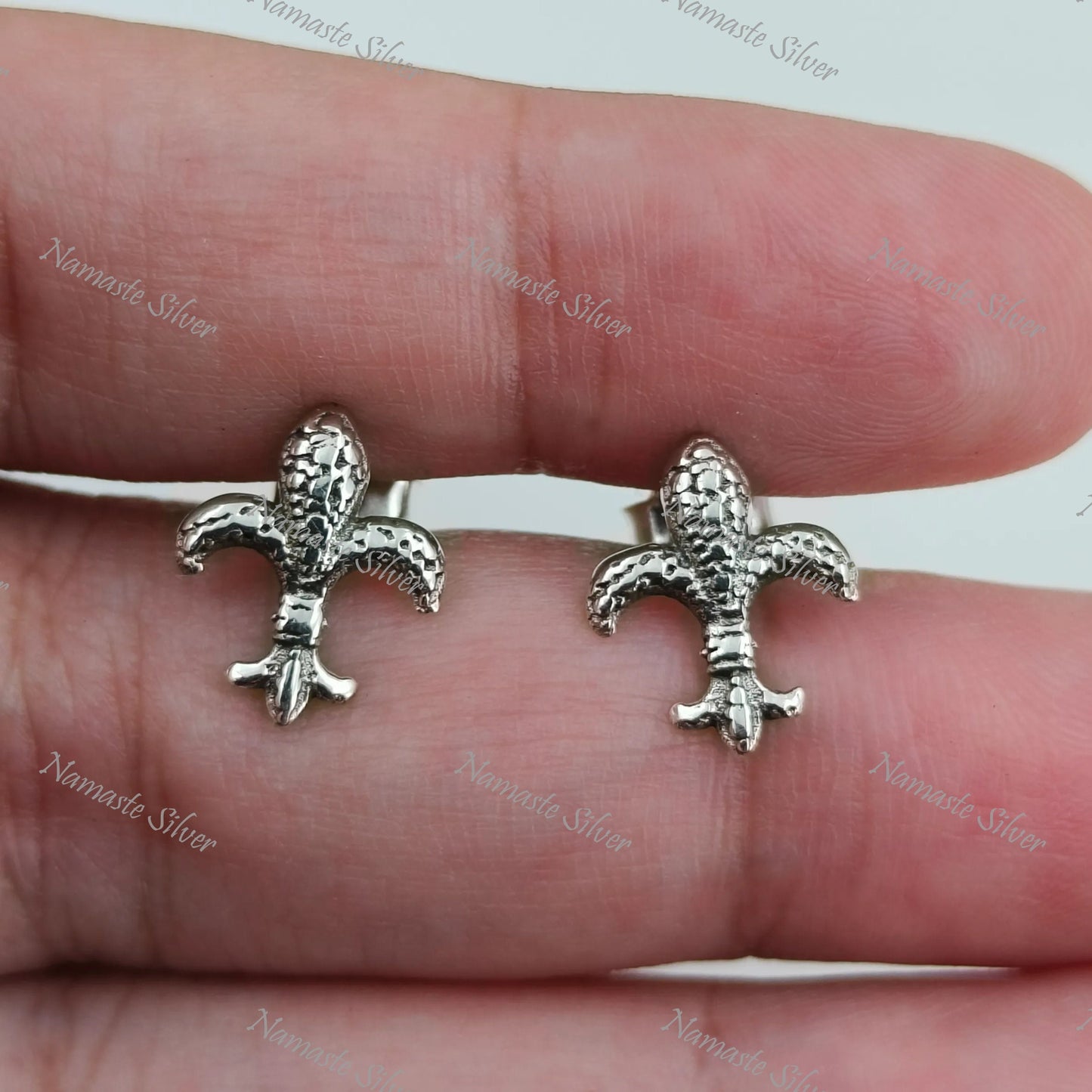 Fleur De Lis Earrings, 925 Sterling Silver Minimalist Studs, Dainty Royal Lily Flower Earrings, Tiny Silver Fleur De Lis Posts, Gift For Her