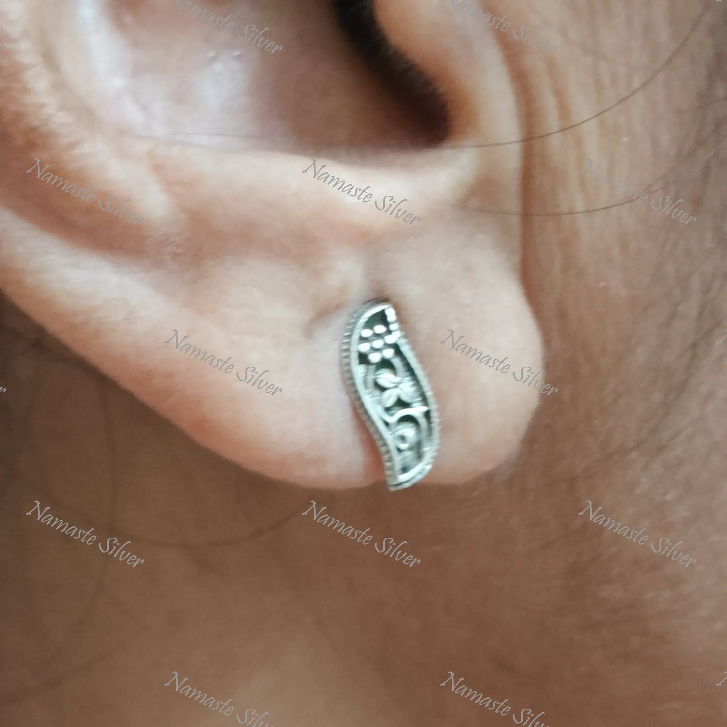 Tiny Floral Paisley Stud Earrings, 925 Sterling Silver Handmade Jewelry, Elegant Paisley Design Stud Posts, Unique Minimalist Gift for Her