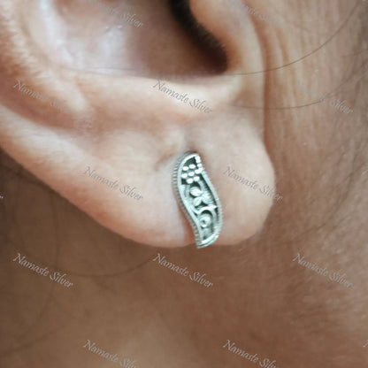 Tiny Floral Paisley Stud Earrings, 925 Sterling Silver Handmade Jewelry, Elegant Paisley Design Stud Posts, Unique Minimalist Gift for Her