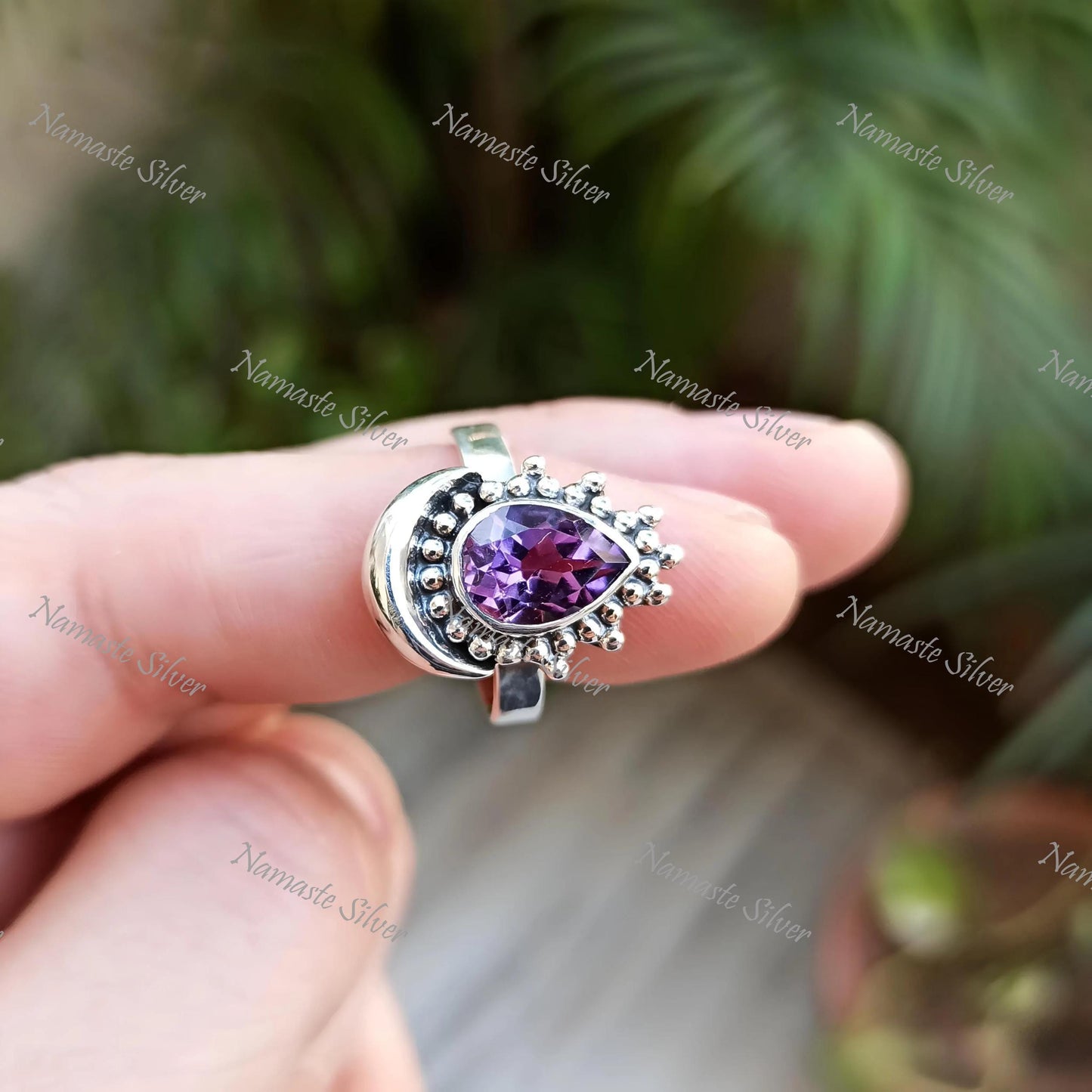 Amethyst Ring, 925 Sterling Silver Promise Ring, Natural Purple Pear Shape Gemstone Handmade Jewelry, February Birthstone, Gift for Her