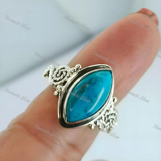 Natural Turquoise Ring, 925 Sterling Silver Promise Ring For Women, Christmas Gift For Her, Turquoise Marquise Gemstone Handmade Jewelry