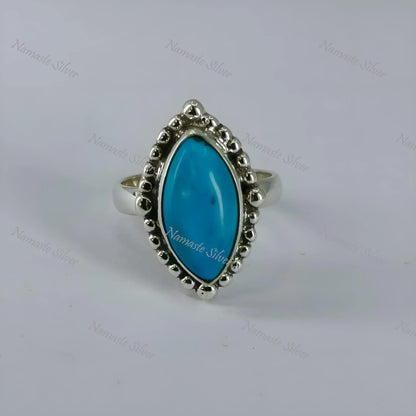 Natural Turquoise Ring, 925 Sterling Silver Statement Promise Ring for Women, Turquoise Marquise Gemstone Jewelry, Christmas Gift For Her
