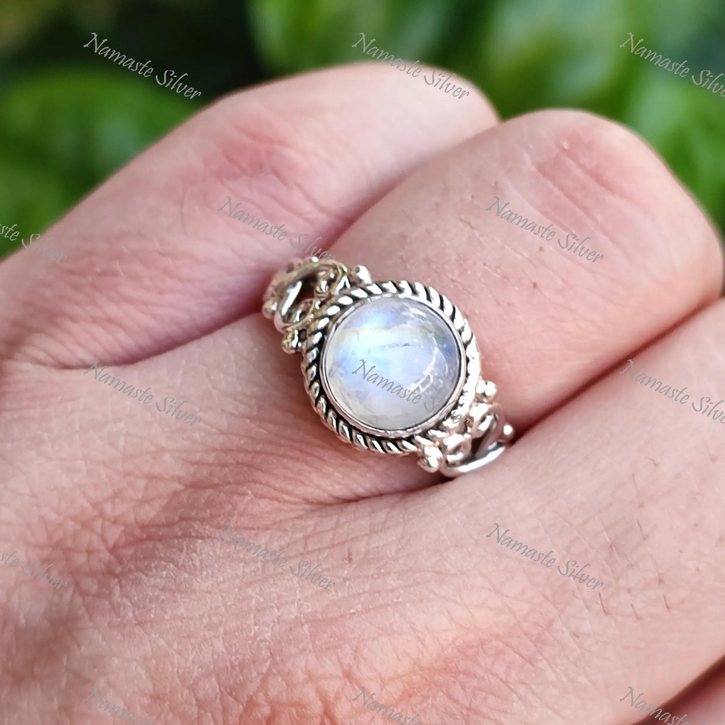 Rainbow Moonstone Ring, Sterling Silver Rings for Women, June Birthstone Ring, Moonstone Round Gemstone Handmade Boho Jewelry, Gift for her