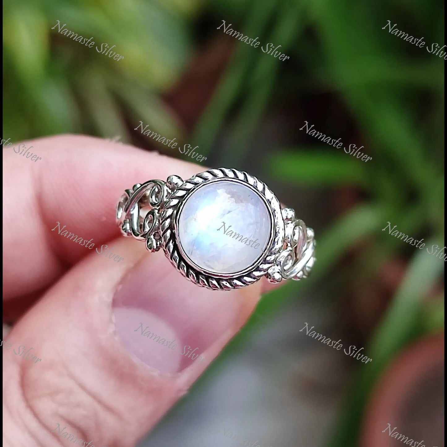 Rainbow Moonstone Ring, Sterling Silver Rings for Women, June Birthstone Ring, Moonstone Round Gemstone Handmade Boho Jewelry, Gift for her