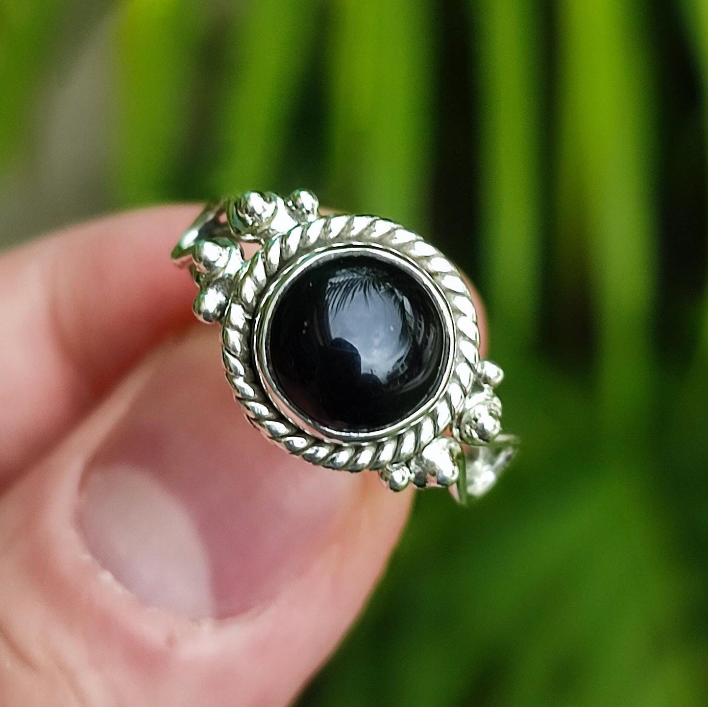 Black Onyx Ring, 925 Sterling Silver Promise Ring for Women, July Birthstone, Natural Onyx Round Gemstone Handmade Jewelry, Gift for Her