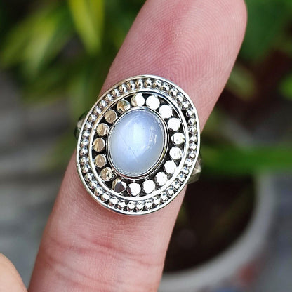 Moonstone Ring, 925 Sterling Silver Promise Ring, Natural Moonstone Oval Gemstone Handmade Boho Jewelry, June Birthstone, Gift for her