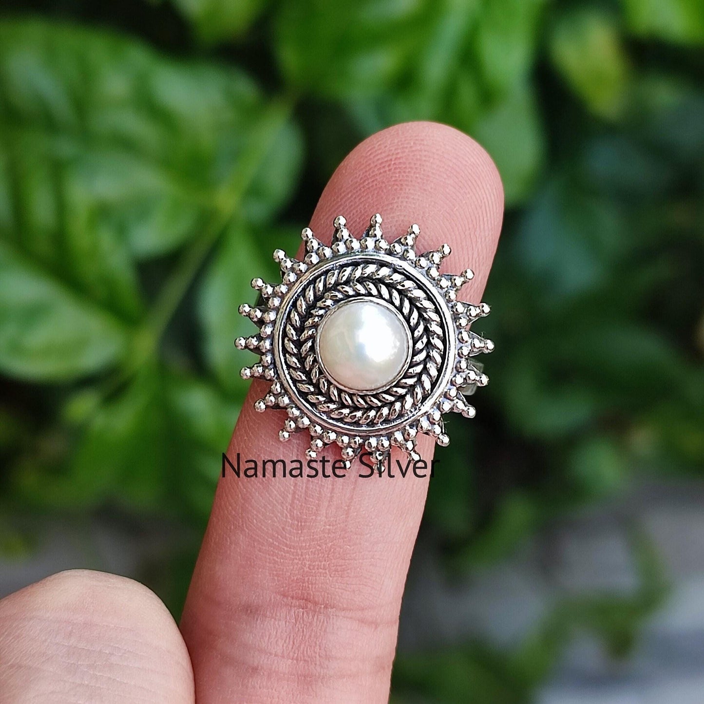Pearl Ring, 925 Sterling Silver Statement Promise Ring, Freshwater Pearl Round Handmade Boho Jewelry, June Birthstone, Gift for Her Birthday