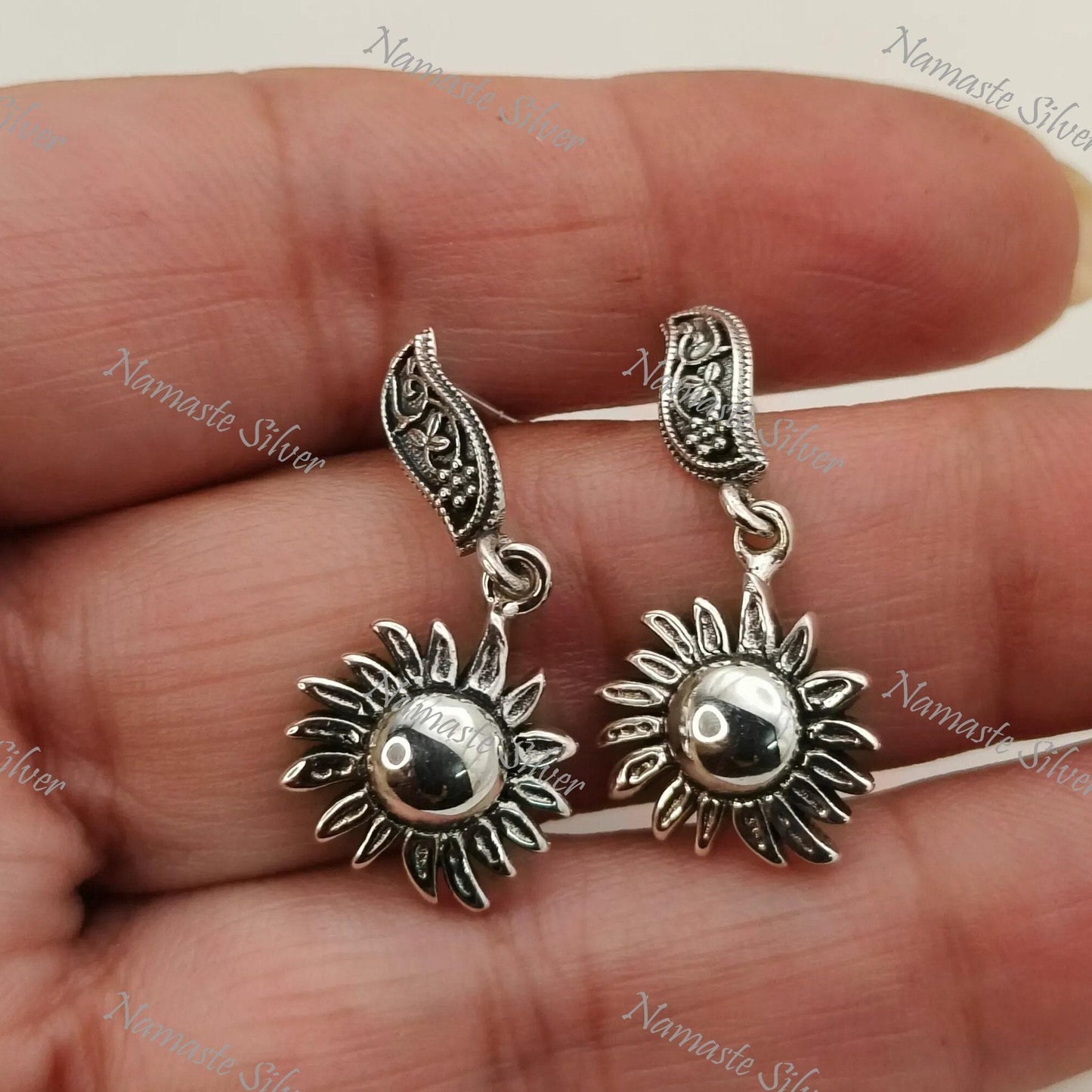 Sun Earrings, 925 Sterling Silver Dangle Celestial Earrings, Sun Burst Earrings, Handmade Boho Celestial Sun Jewelry, Unique Gift For Her