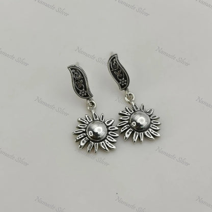 Sun Earrings, 925 Sterling Silver Dangle Celestial Earrings, Sun Burst Earrings, Handmade Boho Celestial Sun Jewelry, Unique Gift For Her