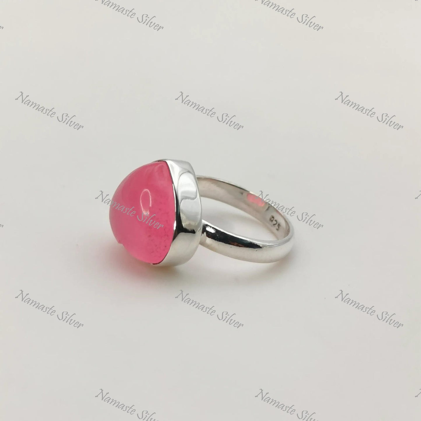 Pink Jade Heart Ring, 925 Sterling Silver Statement Promise Ring, Pink Jade Heart Shape Gemstone Handmade Proposal Jewelry, Gift for her