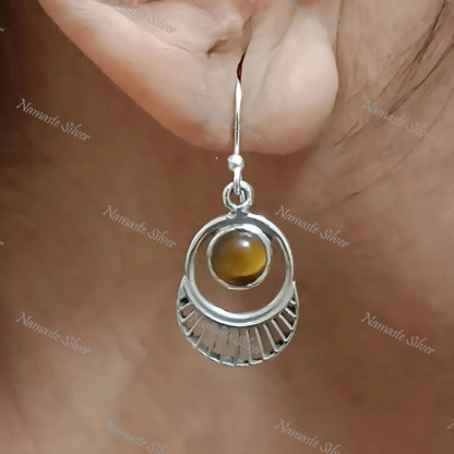 Tigers Eye Earrings, 925 Sterling Silver Dangle Earrings, Natural Tiger's Eye Round Gemstone Handmade Jewelry, June Birthstone, Gift for Her