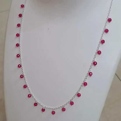 Pink Quartz Necklace, 925 Sterling Silver Beaded Necklace for Women, Handmade 4 mm Pink Quartz Faceted Beads Jewelry, Romantic Gift for Her