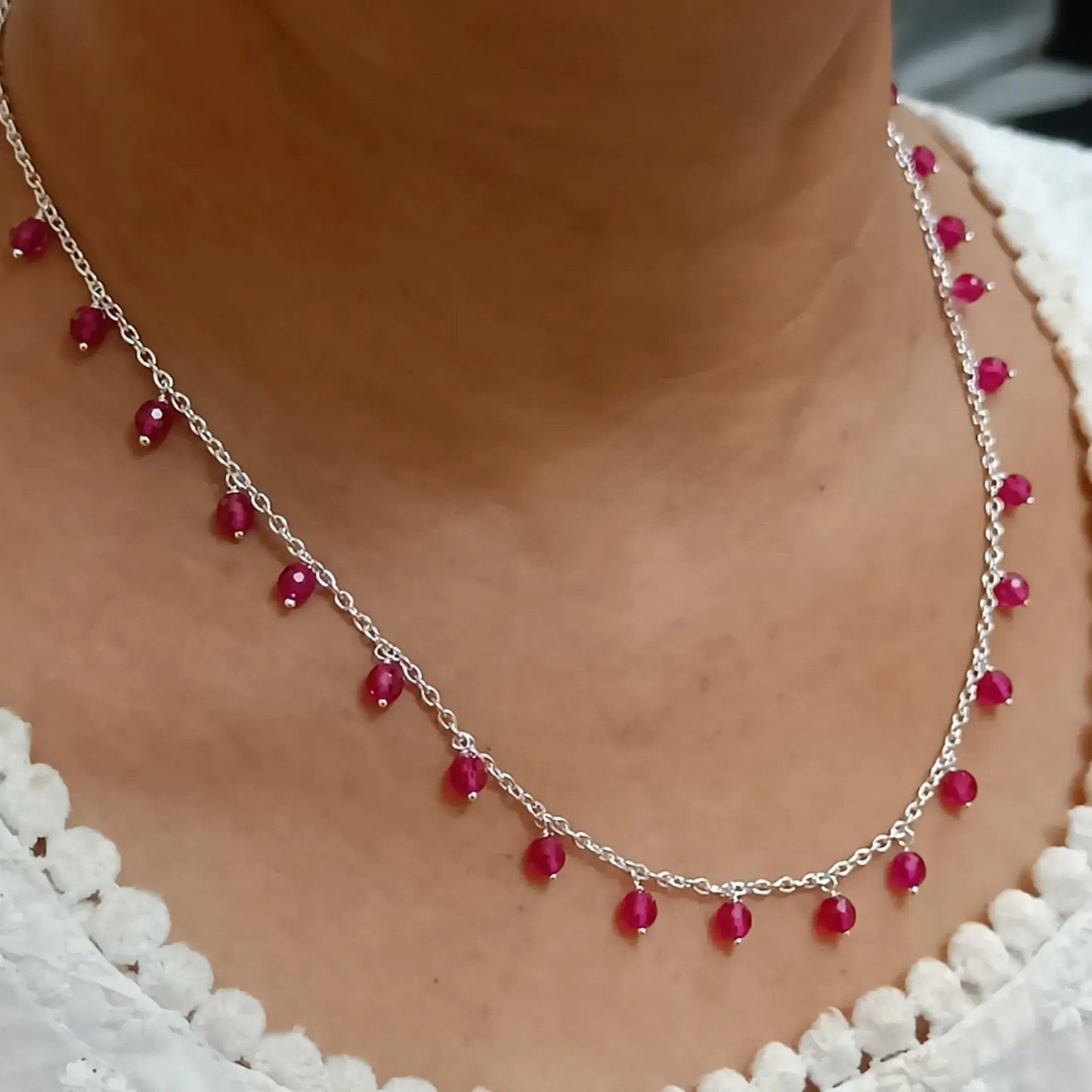 Pink Quartz Necklace, 925 Sterling Silver Beaded Necklace for Women, Handmade 4 mm Pink Quartz Faceted Beads Jewelry, Romantic Gift for Her
