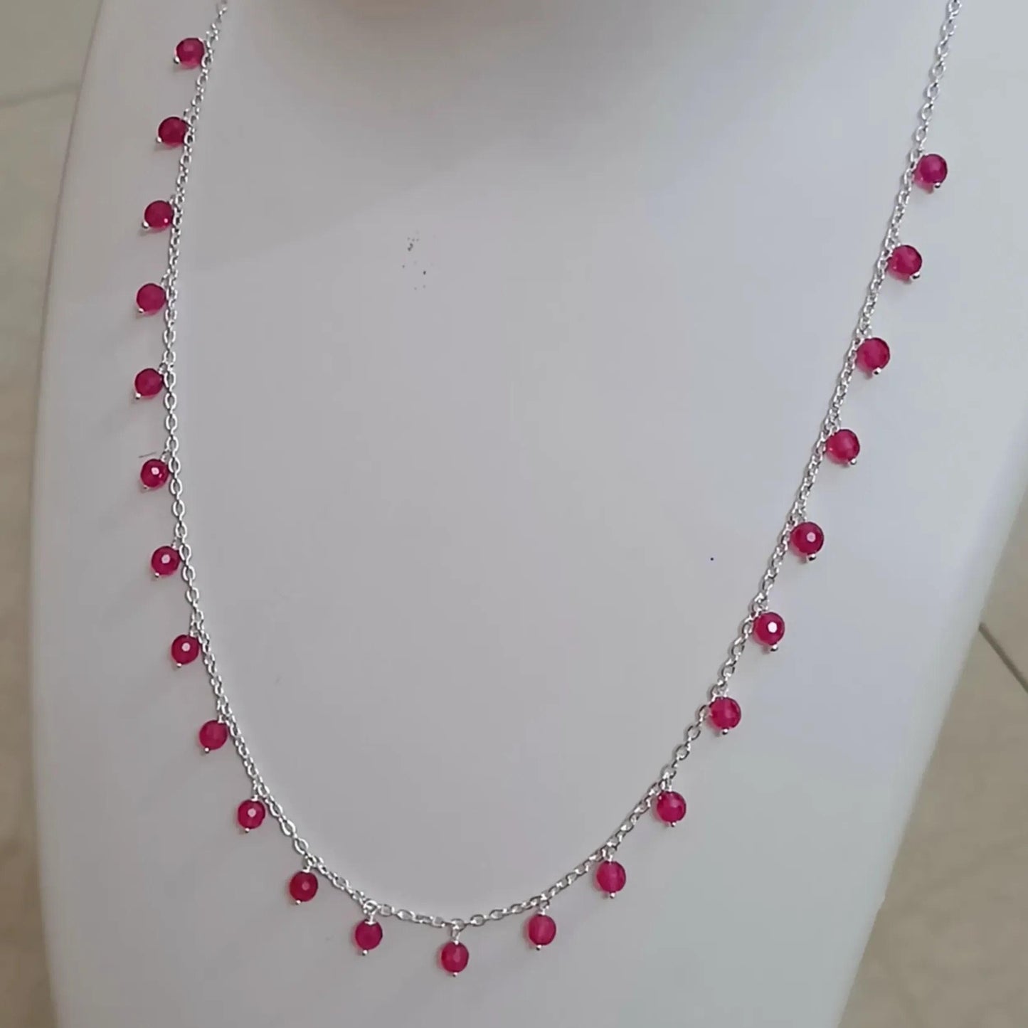 Pink Quartz Necklace, 925 Sterling Silver Beaded Necklace for Women, Handmade 4 mm Pink Quartz Faceted Beads Jewelry, Romantic Gift for Her
