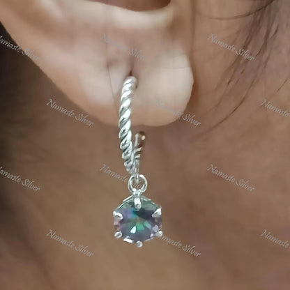 Mystic Topaz Earrings, 925 Sterling Silver Dangle Earrings, Mystic Round Gemstone Handmade Boho Jewelry, November Birthstone, Gift For Her