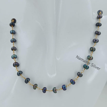 Black Pearl Necklace, Gold Filled 925 Sterling Silver Necklace for Women, Freshwater Peacock Black Pearl Handmade Jewelry, Gift for Her
