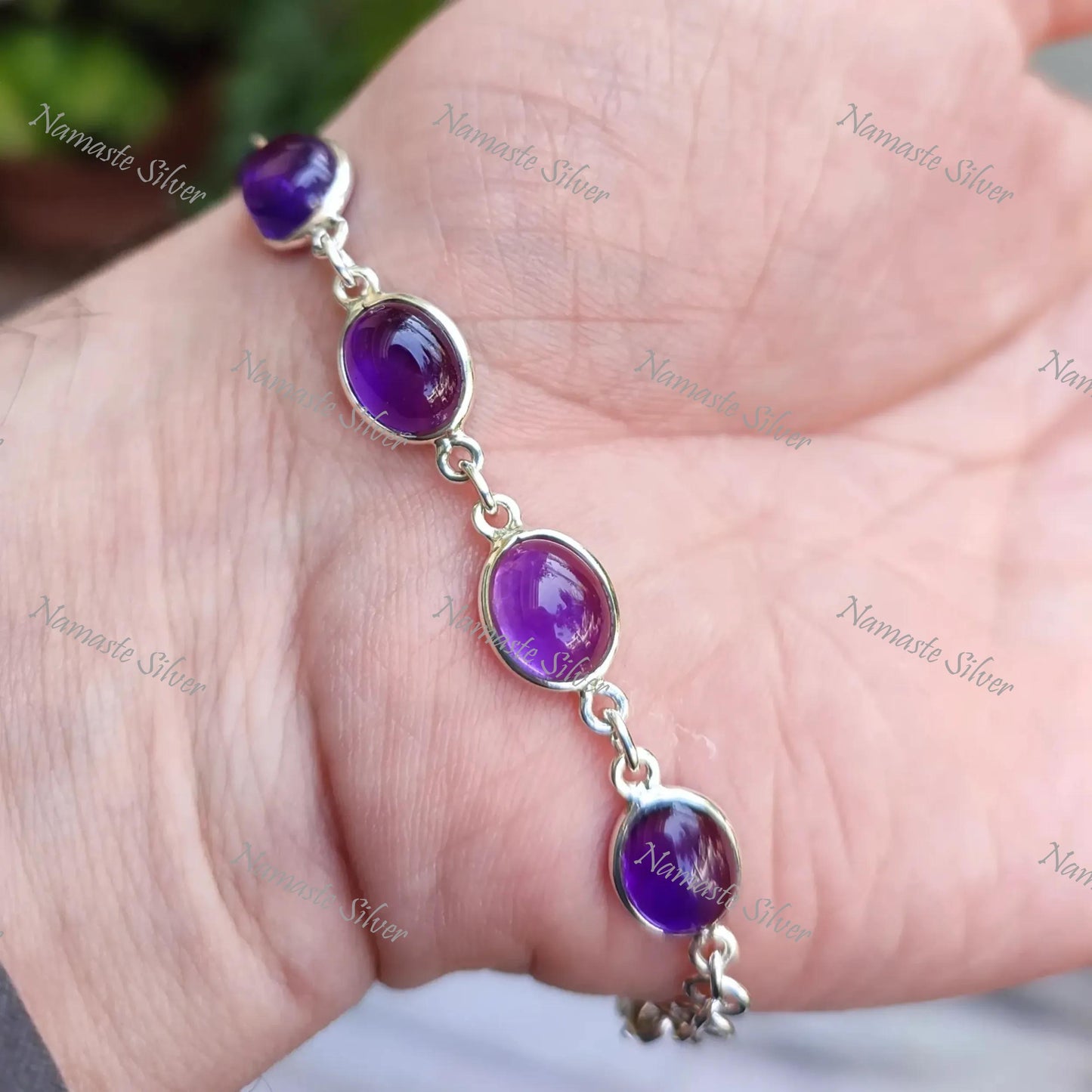 Amethyst Bracelet, 925 Sterling Silver Handmade Bracelet, Natural Purple Amethyst Oval Gemstone Jewelry, February Birthstone, Gift For Her