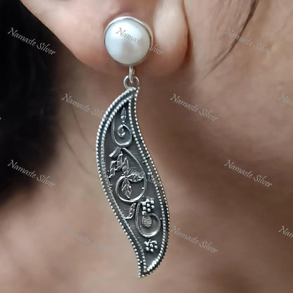 Pearl Paisley Earrings, 925 Sterling Silver Dangle Jewelry, Freshwater Pearl & Elegant Paisley Handmade Boho Jewelry, Unique Gift for Her
