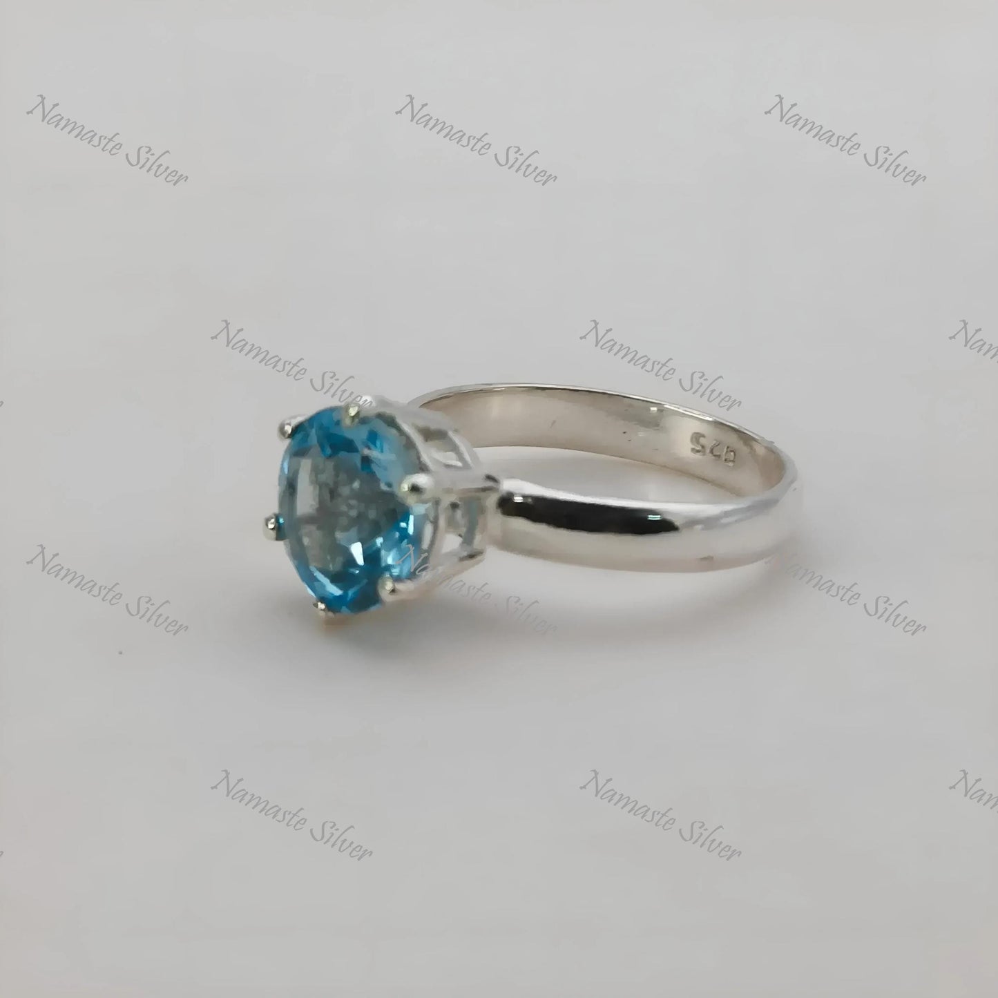 Blue Topaz Solitaire Ring, 925 Sterling Silver, Natural Topaz Round Gemstone, December Birthstone Jewelry, Handmade Boho Style, Gift for Her