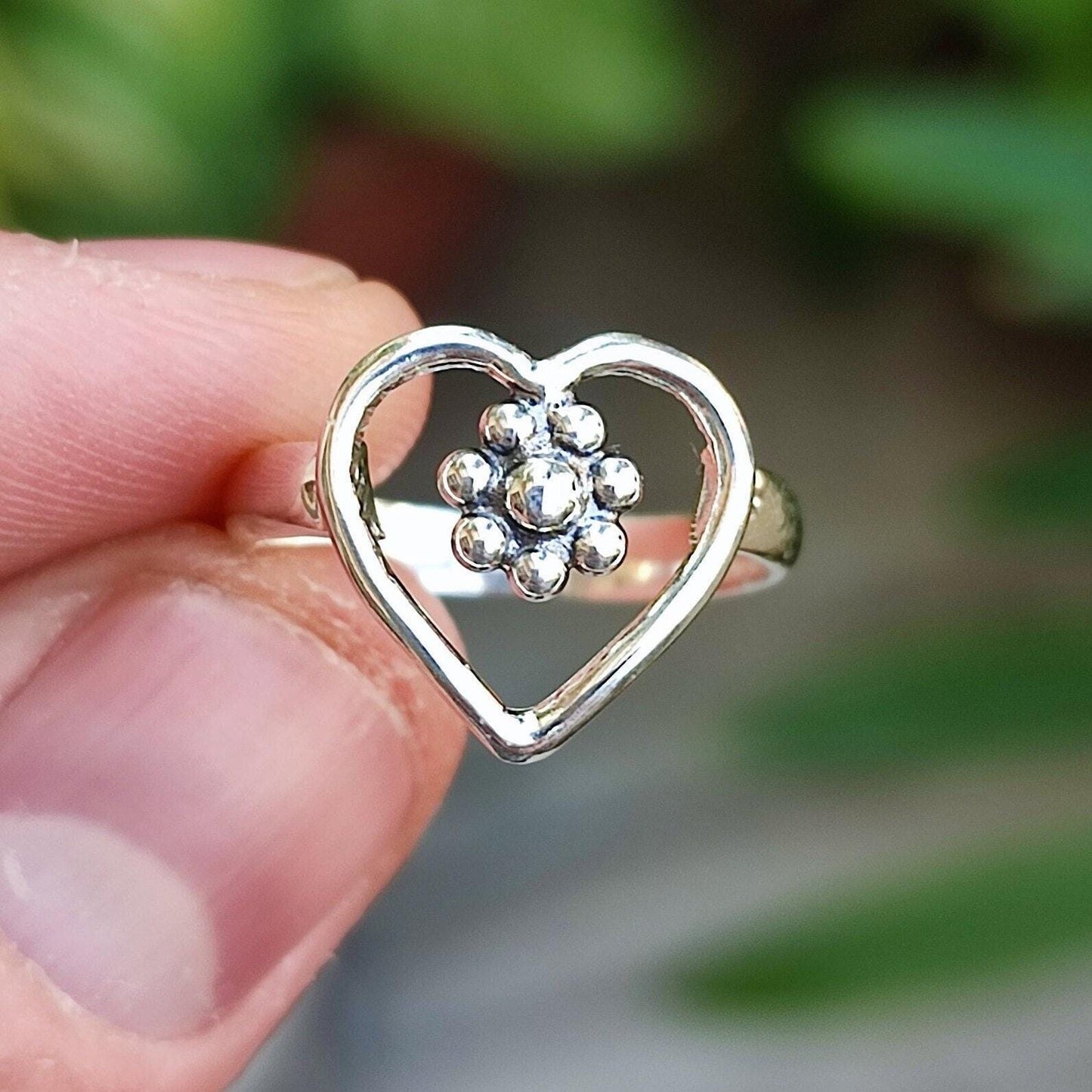 Heart Ring, 925 Sterling Silver Handmade Dainty Floral Ring for Women, Heart Shape Flower Love Minimalist Boho Jewelry, Unique Gift for Her