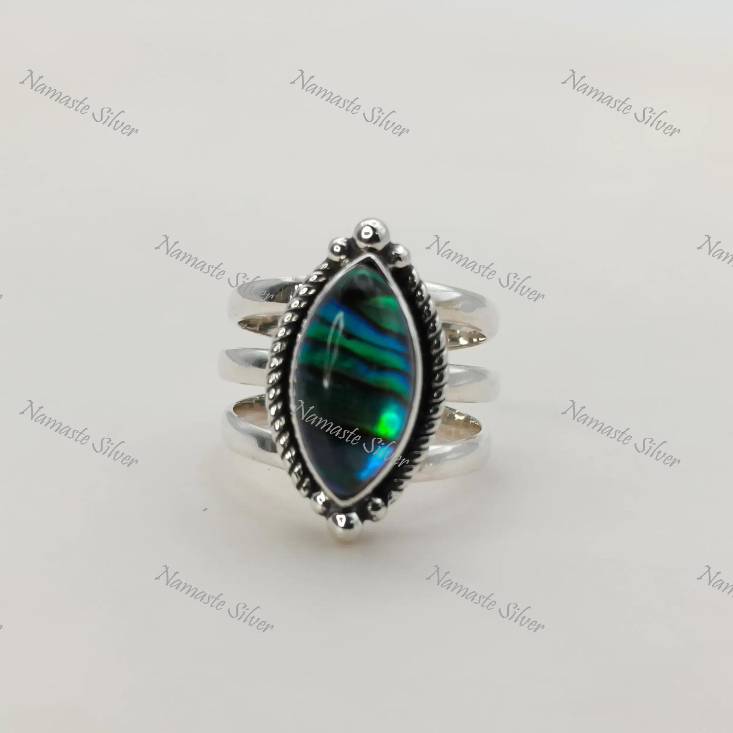 Abalone Shell Ring, 925 Sterling Silver Statement Promise Ring, Natural Paua seashell Marquise Doublet Handmade Jewelry, Unique Gift for her