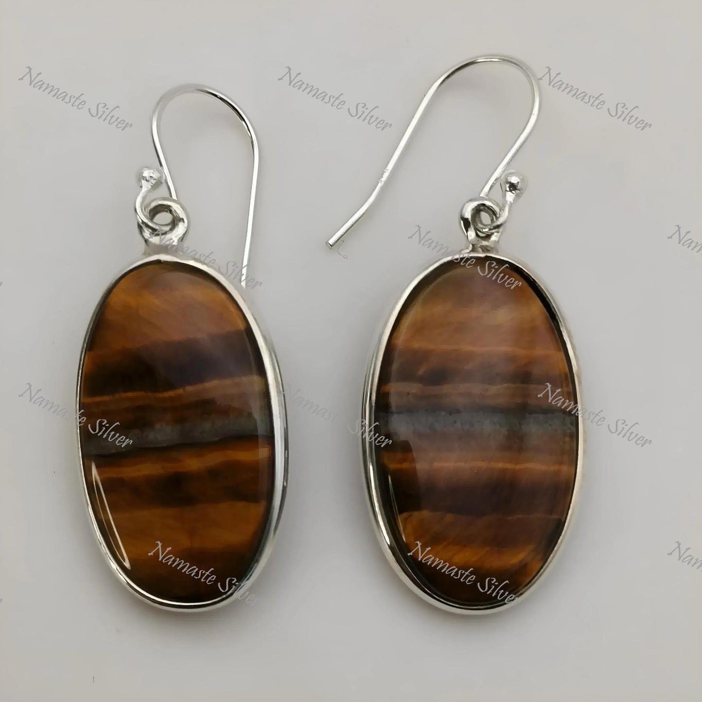 Tiger Eye Earrings, 925 Sterling Silver Dangle Earrings, Natural Tiger's Eye Oval Gemstone Handmade Jewelry, June Birthstone, Gift for her