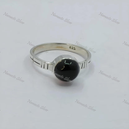 Black Onyx Ring, 925 Sterling Silver Promise Ring, Gift for Her, Natural Black Onyx Round Gemstone Handmade Boho Jewelry, July Birthstone