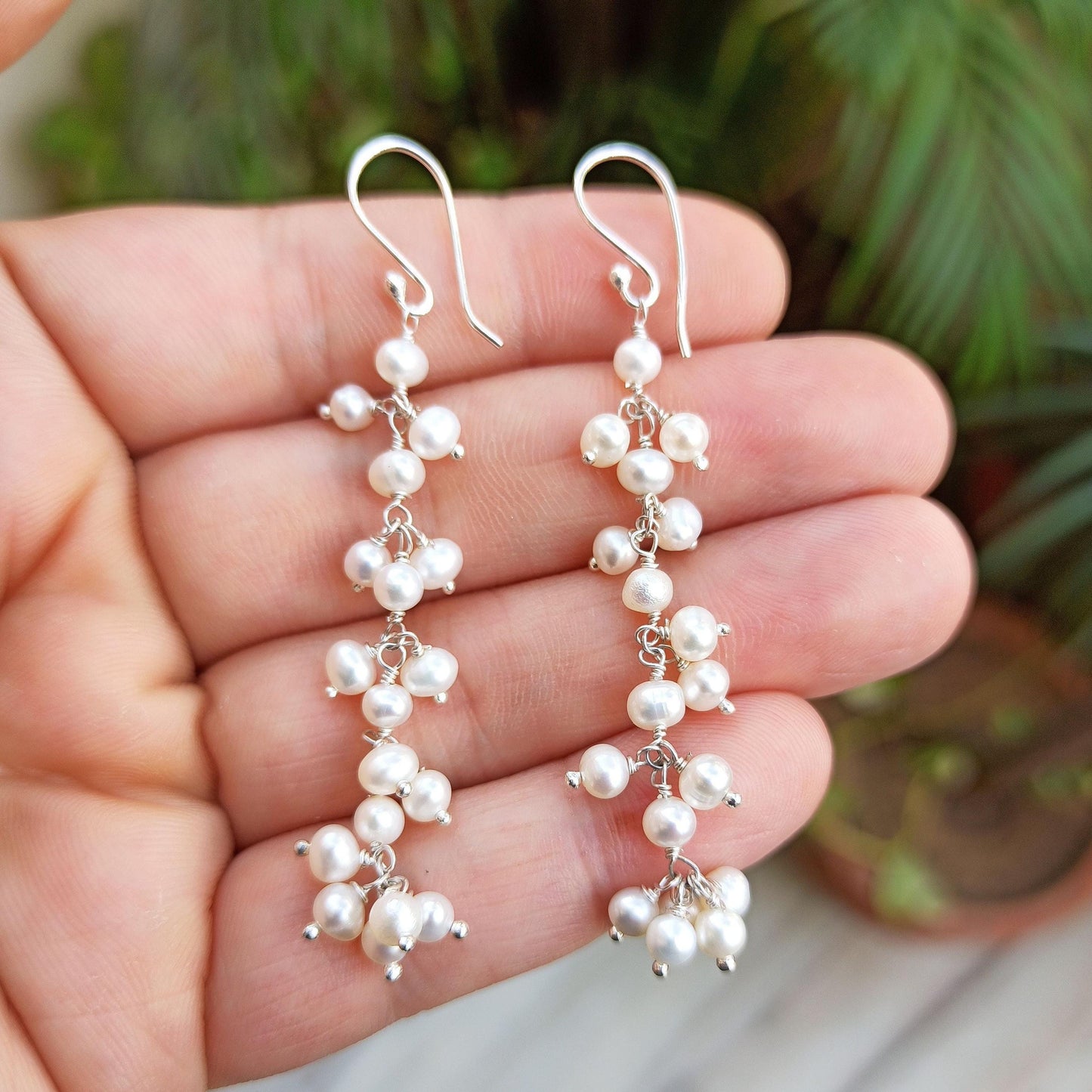 Pearl Earrings, 925 Sterling Silver Dangle Drop Earrings, Freshwater Pearl Beads Handmade Jewelry, June Birthstone, Elegant Gift for Her