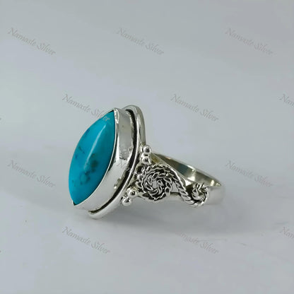 Natural Turquoise Ring, 925 Sterling Silver Promise Ring For Women, Christmas Gift For Her, Turquoise Marquise Gemstone Handmade Jewelry