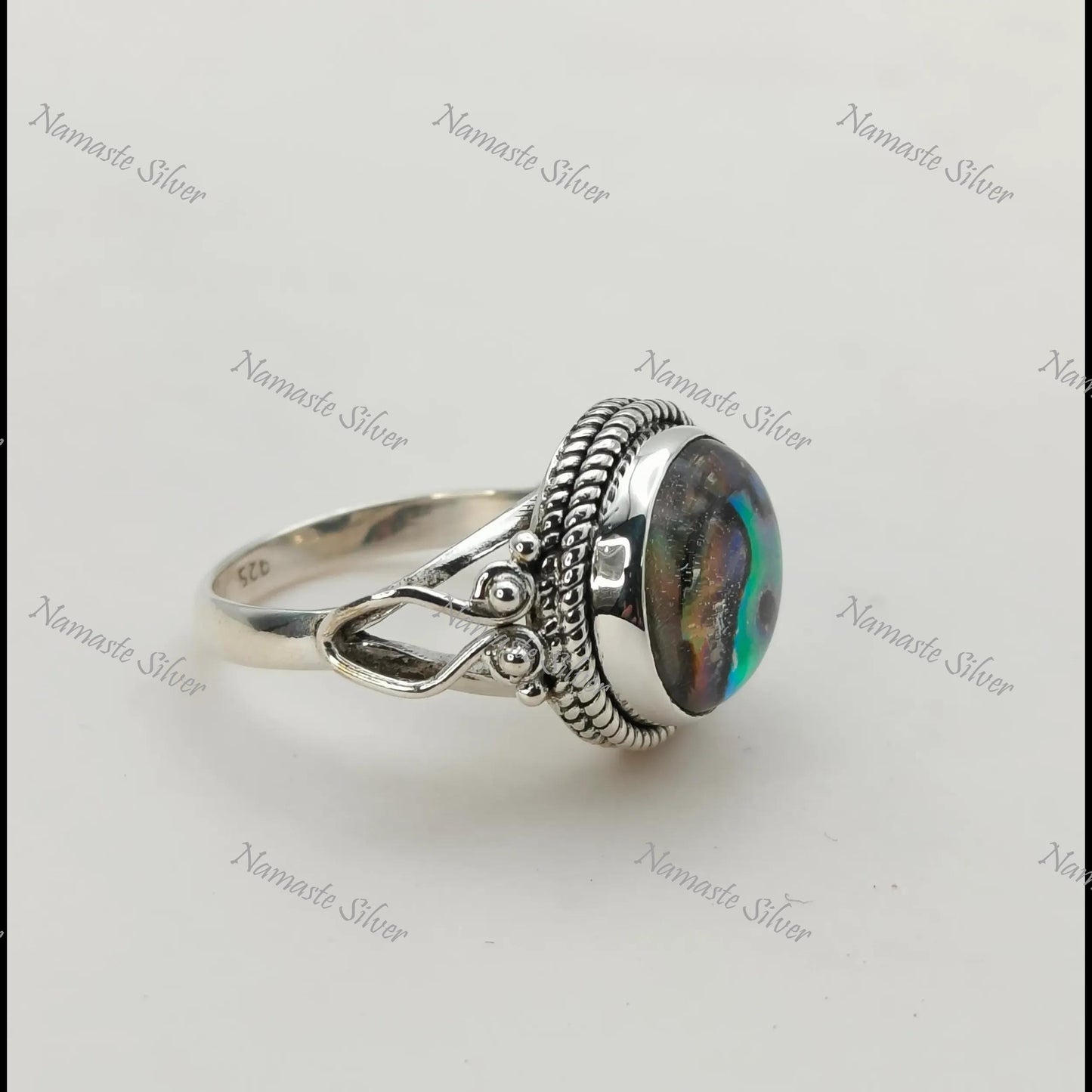 Abalone Shell Ring, Sterling Silver Statement Promise Ring, Natural Ocean Seashell Round Handmade Jewelry, Paua Shell Ring, Gift for her