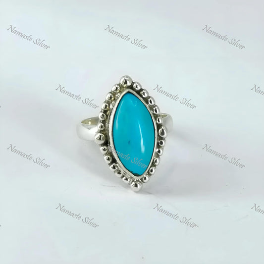 Natural Turquoise Ring, 925 Sterling Silver Statement Promise Ring for Women, Turquoise Marquise Gemstone Jewelry, Christmas Gift For Her