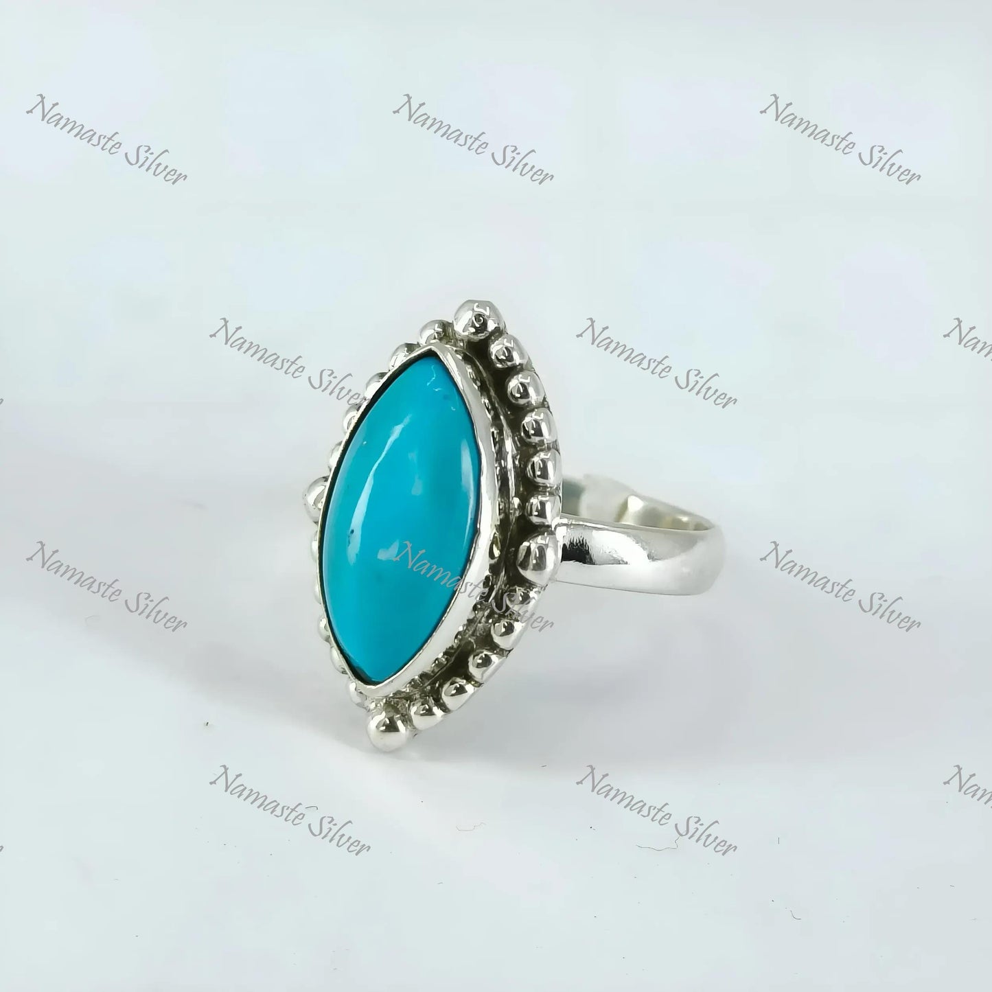 Natural Turquoise Ring, 925 Sterling Silver Statement Promise Ring for Women, Turquoise Marquise Gemstone Jewelry, Christmas Gift For Her