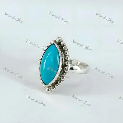Natural Turquoise Ring, 925 Sterling Silver Statement Promise Ring for Women, Turquoise Marquise Gemstone Jewelry, Christmas Gift For Her