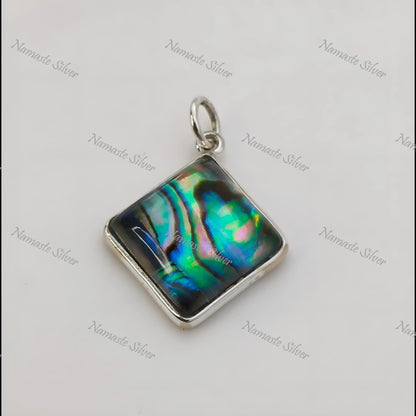Abalone Shell Pendant, 925 Sterling Silver Pendant, Natural Abalone Shell Doublet Cushion Handmade Jewelry, Paua Shell Pendant, Gift for her