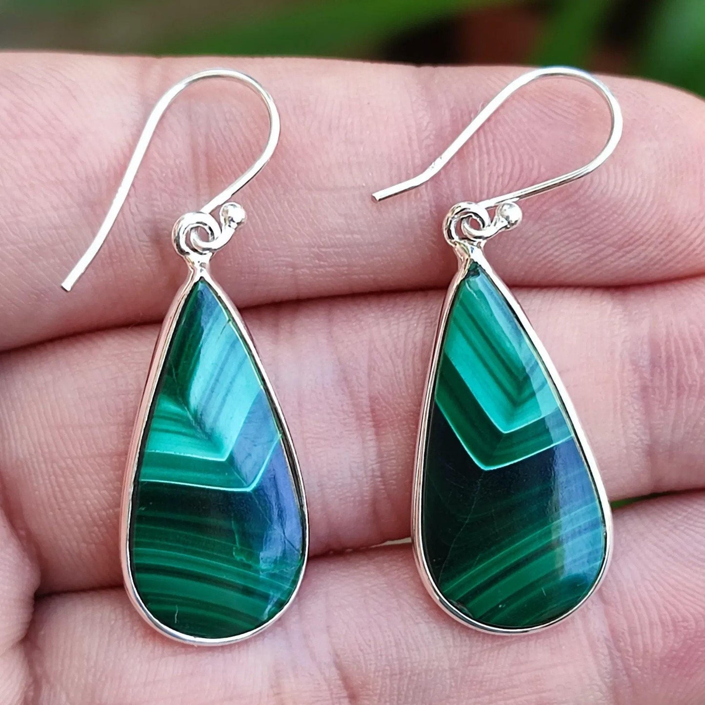 Malachite Earrings, 925 Sterling Silver Dangle Earrings, Natural Malachite Tear Drop Long Earrings, Handmade Gemstone Jewelry, Gift for Her