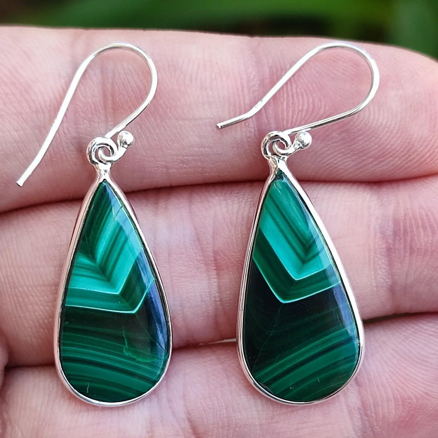 Malachite Earrings, 925 Sterling Silver Dangle Earrings, Natural Malachite Tear Drop Long Earrings, Handmade Gemstone Jewelry, Gift for Her