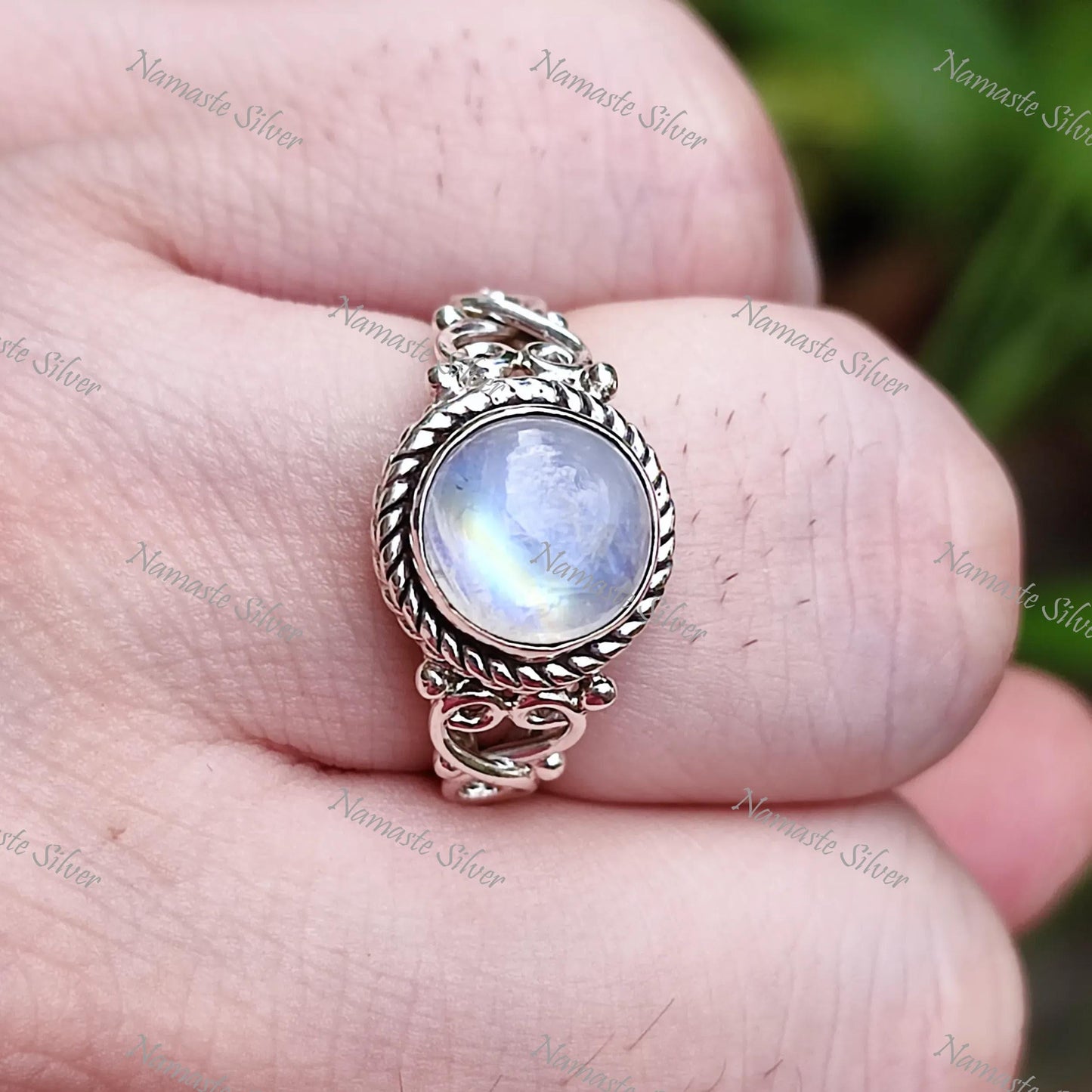 Rainbow Moonstone Ring, Sterling Silver Rings for Women, June Birthstone Ring, Moonstone Round Gemstone Handmade Boho Jewelry, Gift for her