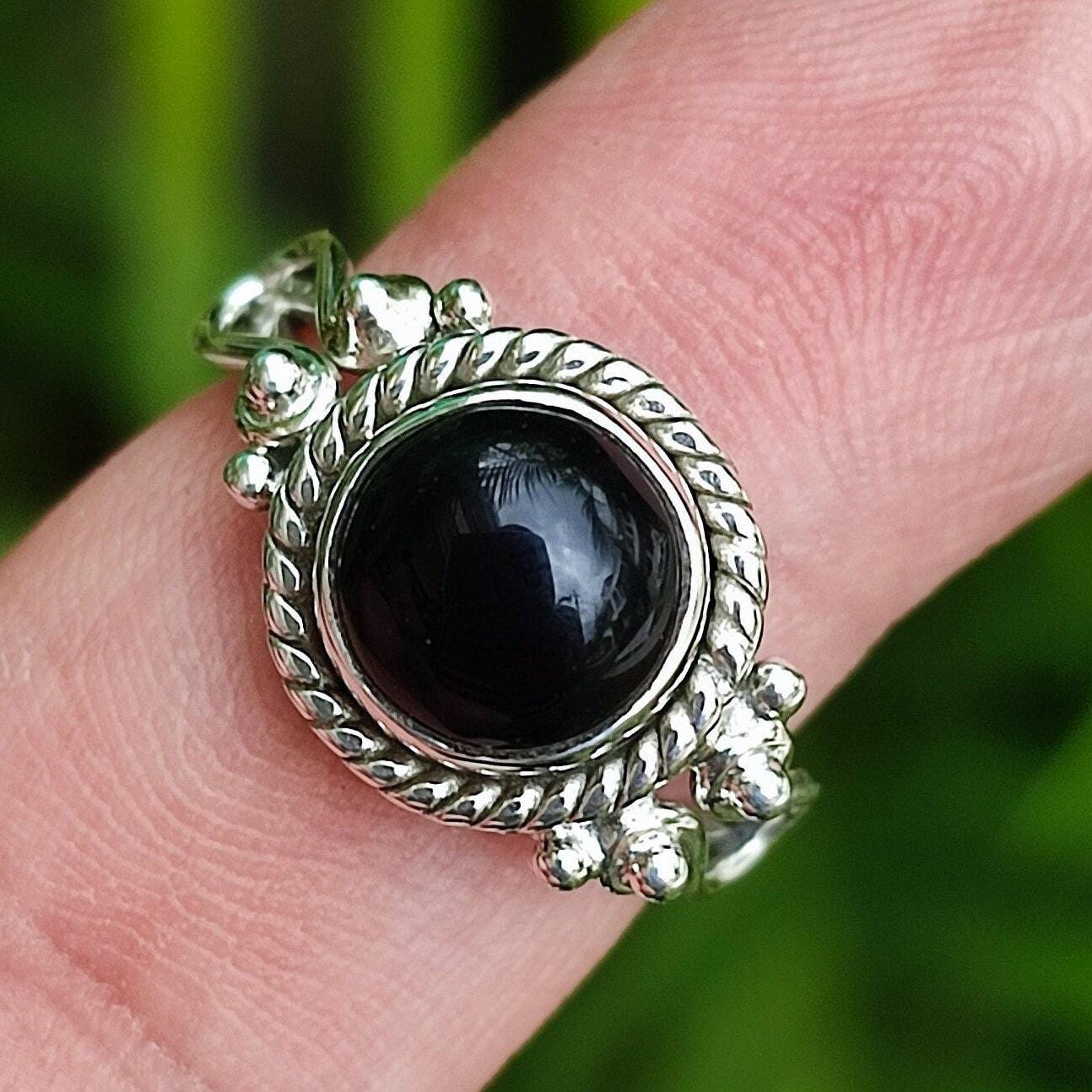 Black Onyx Ring, 925 Sterling Silver Promise Ring for Women, July Birthstone, Natural Onyx Round Gemstone Handmade Jewelry, Gift for Her
