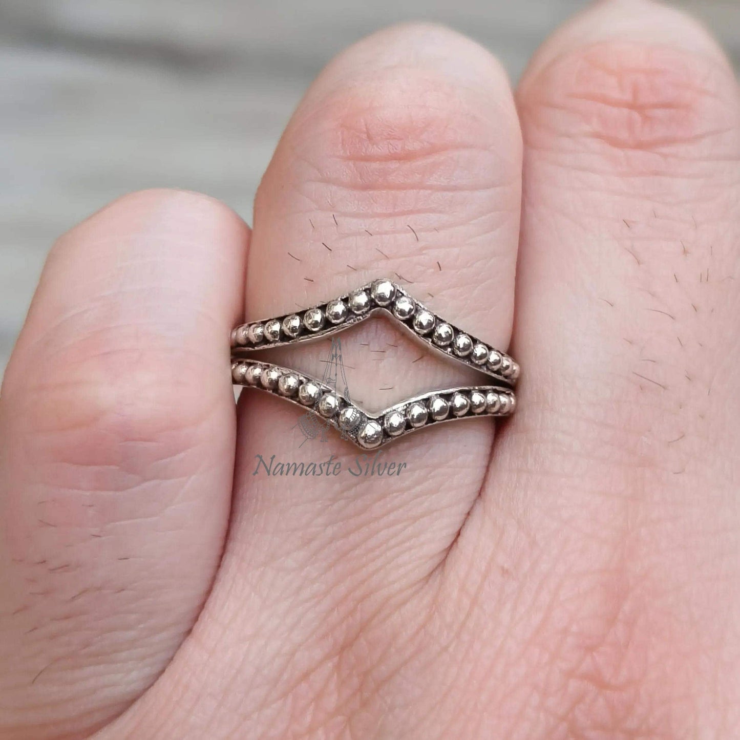 Crown Beaded Ring, 925 Sterling Silver Minimalist Promise Ring for Women, Handmade Double Band Minimalist Jewelry, Dainty Gift for Women
