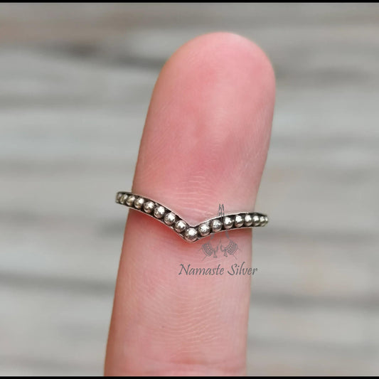 Beaded Ring, 925 Sterling Silver Dainty Ring Band for Women, Cute Minimalist Design Promise Ring, Handmade Boho Jewelry, Unique Gift for Her